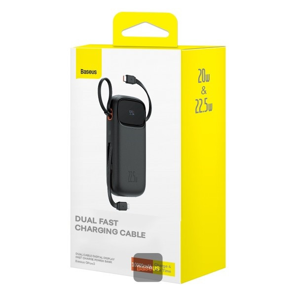 پاوربانک 22.5 وات بیسوس مدل 22.5W QPow2 Dual Cable ظرفیت 10000 میلی آمپر ساعت