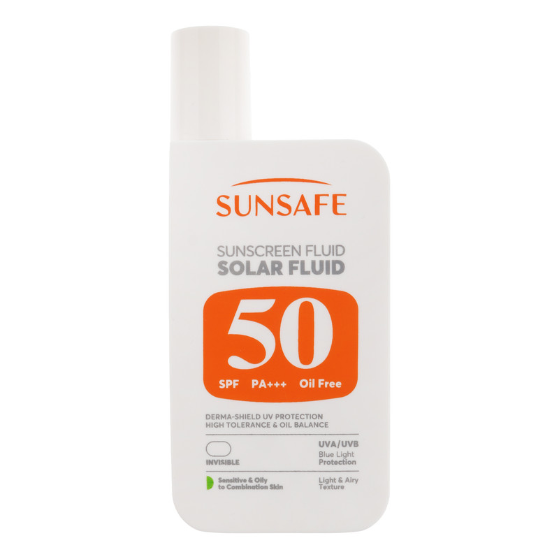 فلوئید ضد آفتاب بیرنگ صورت و بدن سان سیف SPF 50 مدل Solar محافظ در برابر اشعه UVA و UVB مناسب برای پوست حساس و چرب حج...