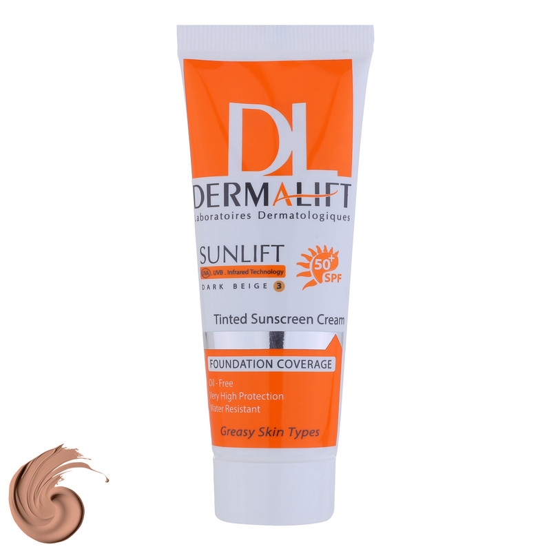 کرم ضد آفتاب رنگی درمالیفت مدل سانلیفت SPF 50 حاوی محافظ UVA و UVB، ضد آب، ضد پیری، ضد جوش و آکنه، مناسب پوست چرب حجم...