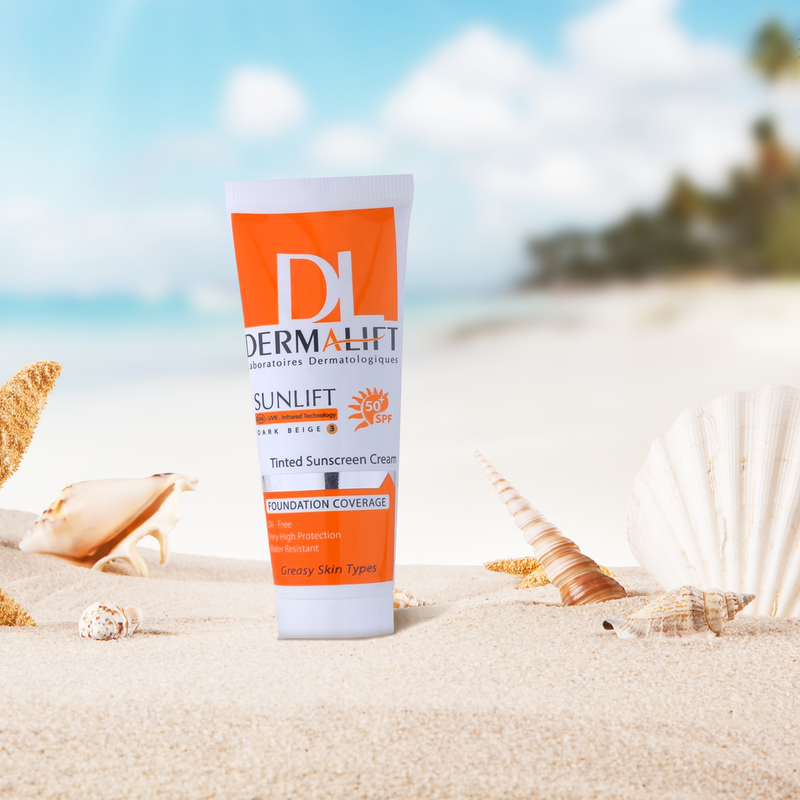 کرم ضد آفتاب رنگی درمالیفت مدل سانلیفت SPF 50 حاوی محافظ UVA و UVB، ضد آب، ضد پیری، ضد جوش و آکنه، مناسب پوست چرب حجم...