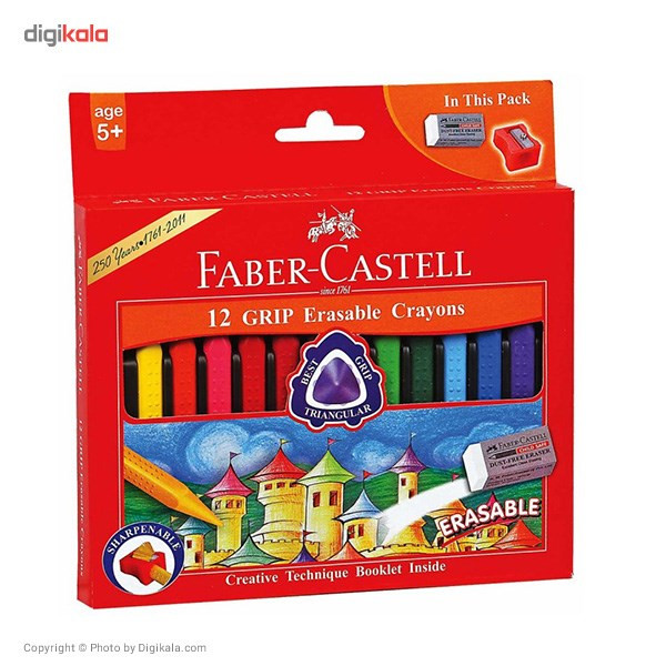 مداد شمعی 12 رنگ فابر کاستل مدل Grip Erasable