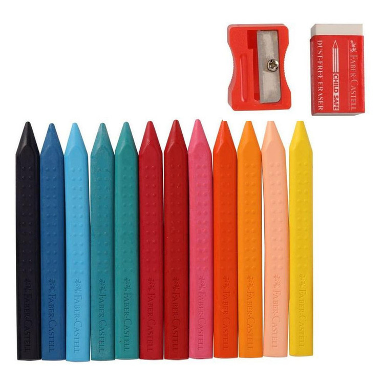 مداد شمعی 12 رنگ فابر کاستل مدل Grip Erasable