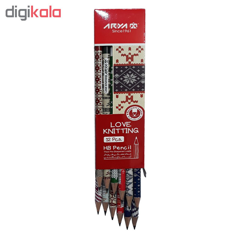 مداد مشکی آریا مدل LOVE KNITTING کد A5 بسته 12 عددی SCZ
