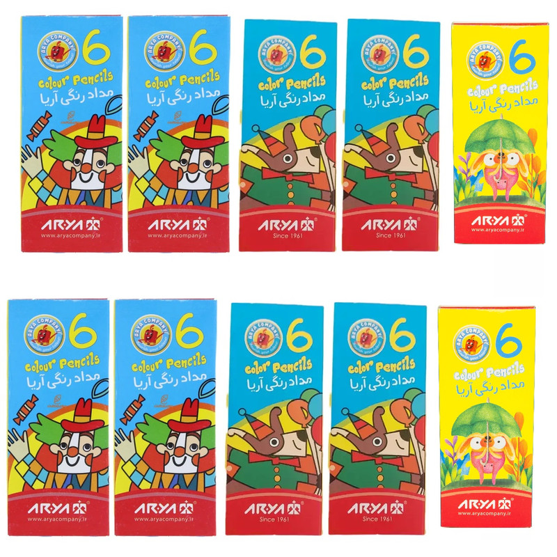 مداد رنگی 6 رنگ آریا مدل 543 مجموعه 10 عددی