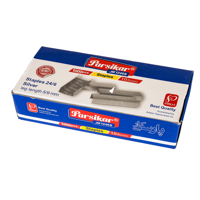 سوزن منگنه پارسی کار مدل JM1246S سایز 24/6 جعبه 10 بسته 1000 عددی