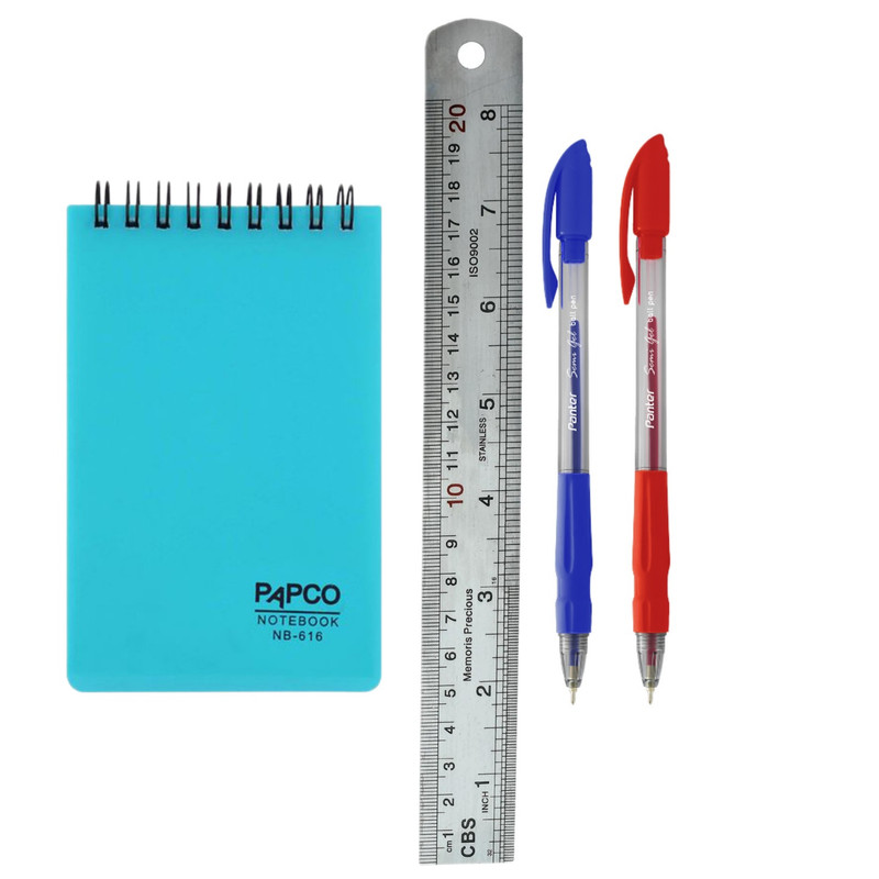 دفترچه یادداشت پاپکو کد 616-PC-07 به همراه خط کش و خودکار بسته 4 عددی