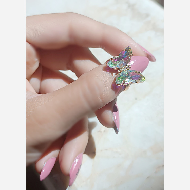 انگشتر استیل دخترانه زنانه پروانه ای هفت رنگ