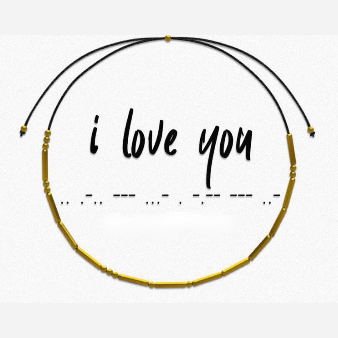 دستبند کدمورس رمزی جمله i love youمهره طلایی