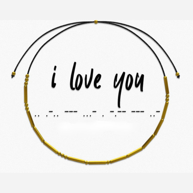 دستبند کدمورس رمزی جمله i love youمهره طلایی