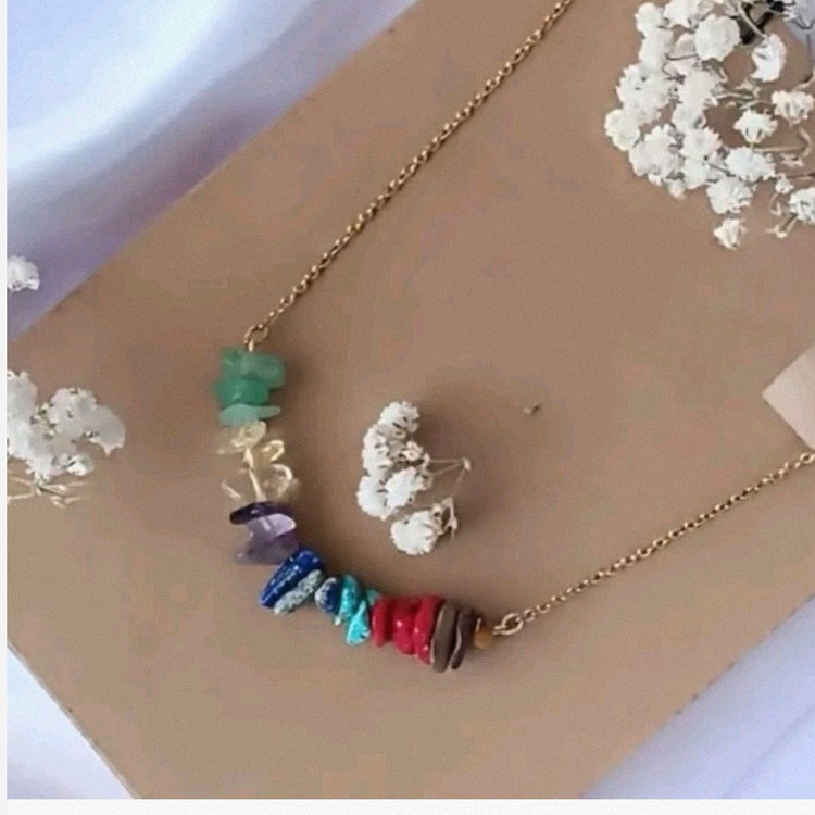 گردنبند زنانه هفت سنگ اصل سنگ لاجورد آمیتیست رز کوارتز و ...